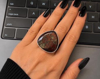 Jasper Gemstone 925 Sterling Silver Ring - Adjustable