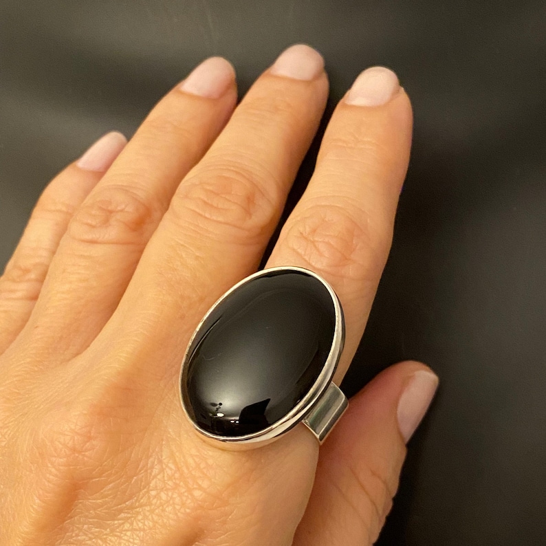 Large Onyx Sterling Silver Ring, Natural Onyx Ring, Black Onyx Ring, Oval Onyx Ring, Onyx Ring, Gemstone Ring, Boho Ring S size vertical