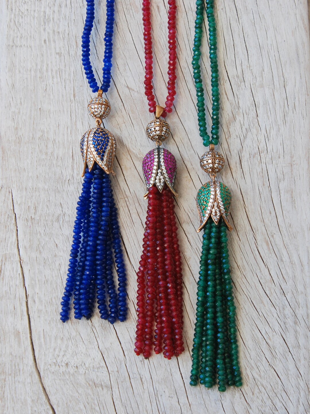 Red Green Blue Tulip Necklacebronze Etsy