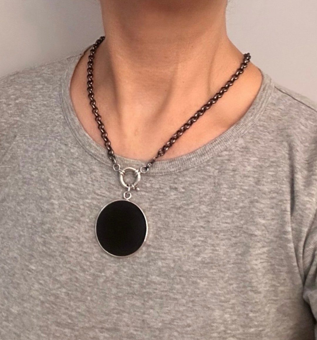 Black Onyx Chain Necklace, Onyx and 925 Sterling Silver Necklace, Extra