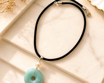 Amazonite Gemstone Donut Choker: 925 Sterling Silver Necklace
