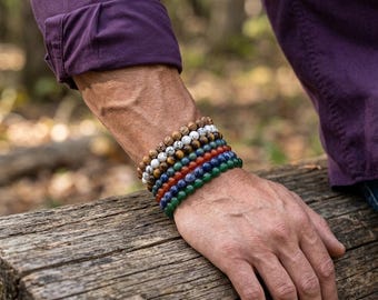 Gemstone Bracelets: Onyx, Agate, Tigereye, Jasper - Unisex Stretchy Jewelry