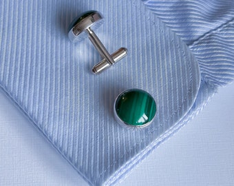 Malachite Gemstone Cufflinks , Men Women Unisex Accessories, Graduation Gift write your Special Day, Personalized Private  Gift