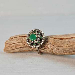 Green Ladies Ring, Emerald Gemstone Silver Ring, Turkish Handmade Ottoman Ring, 925 Sterling Silver Ring, 925 Sterling Silver Green Ring