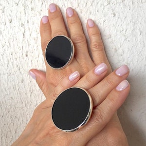 Anello oversize con pietra preziosa in onice nero, anello in argento sterling 925