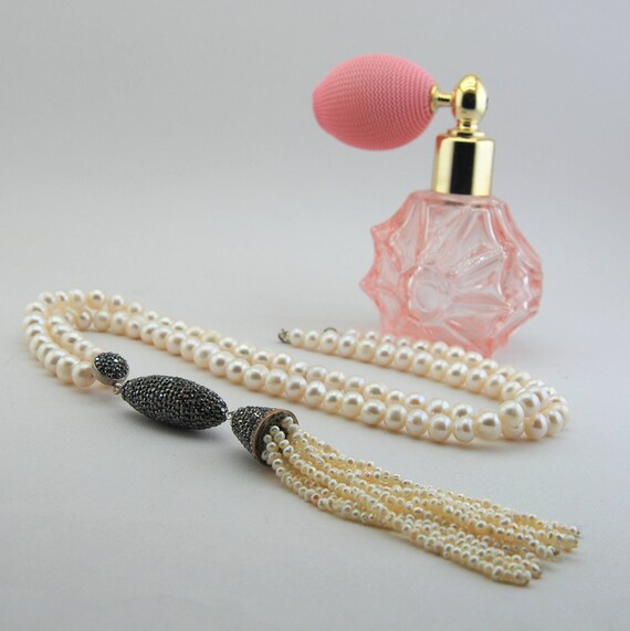 Baroque Pearl Tassel Necklace: Swarovski Crystal, Pyrite Stone