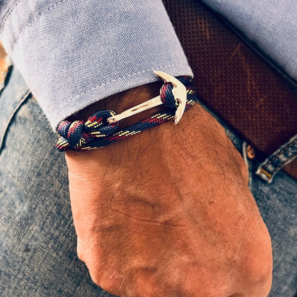 Bracelet marin, ses bracelets d'ancre en argent, bracelet de voile nautique Paracord, cadeau pour homme lui fils