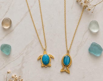 Turquoise, Tigereye Gemstone Necklace: Bronze Necklace