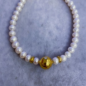 Gold Beads Baroque Pearl Choker Necklace, Pearl Wedding Accessory, Pearl Jewelry
