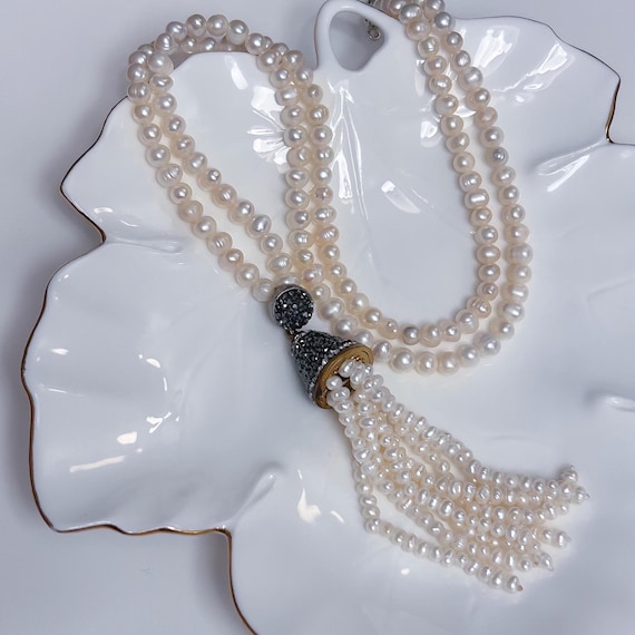 Pyrite Beads Baroque Pearl Lariat Necklace Natural Baroque Pearls