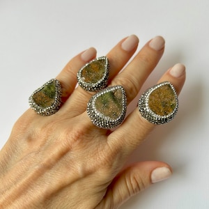 Druzy Gemstone Ring, 925 Sterling Silver Solitare Ring