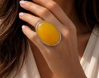 Yellow Agate Sterling Silver Ring: Unisex Boho Chic Jewelry