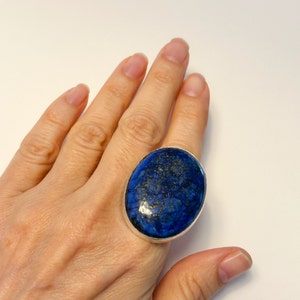 Oval Lapis Lazuli Gemstone Ring, 925  Sterling Silver Ring, Unisex Ring, Friends Gift