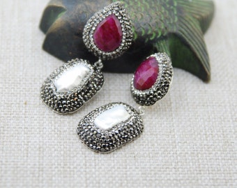 Baroque Pearl Emerald  Earrings,  Dangle Drop Earrings, Sterling Silver, Wedding Jewelry
