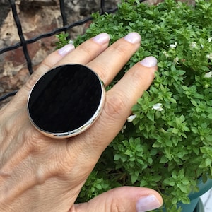 Oversize Black Onyx Ring, 925 Sterling Silver Ring, Onyx gemstone image 6