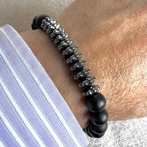 Adjustable Onyx Beaded Bracelet, Hematite Stones Bracelet, Gift for Men, Beaded Bracelet, Friendship Bracelet, Boy Friend Gift