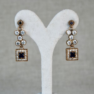 Sapphire Earrings, Turkish Handmade Ottoman Earrings, 925 Sterling Silver Earrings, Bridal Earrings, Zirconia Stone, Gift for Women