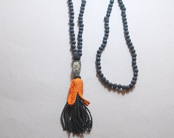 Uzbek Tassel, Organic Lava Stone Necklace, Ethnic Tassel, Long Necklace,Yoga, Buddist Necklace, Spirituel Necklace, Gift for Women