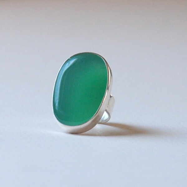 Green Chalcedony Gemstone Sterling Silver Adjustable Ring