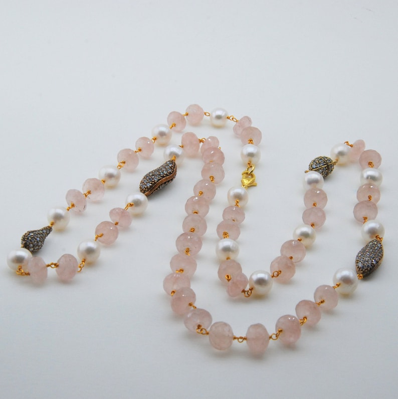 Pale pink Semi Precious pearl necklace Pink quartz necklace pink boho necklace Elegant Necklace Pearl Baby Shower jewelry