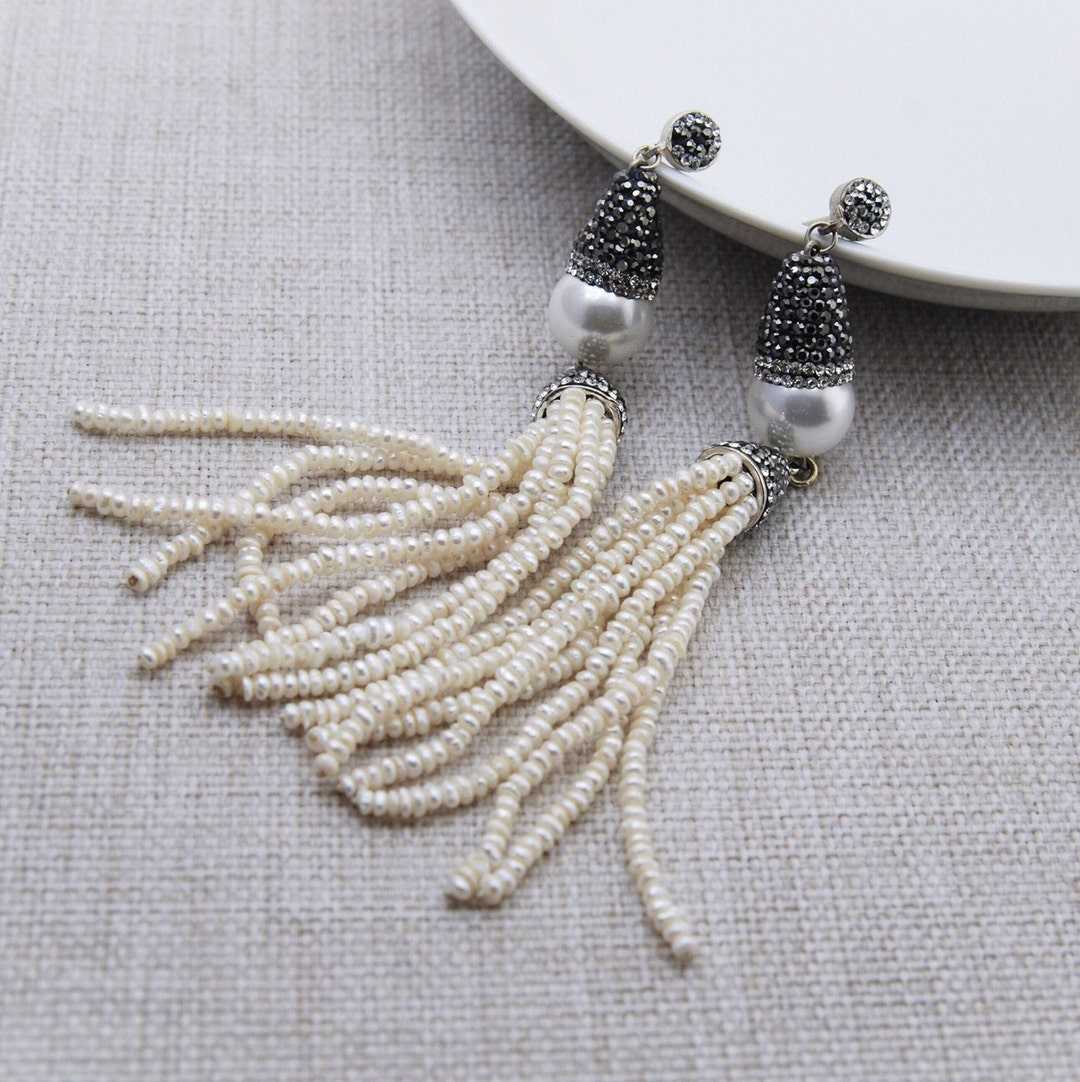 Baroque Pearl Earrings, Baroque Pearl Tassel, Sterling Silver Long ...