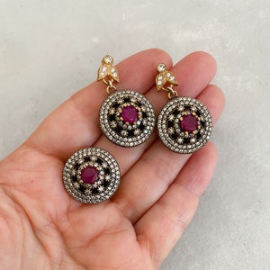 Sterling Silver 925 Ruby Handmade Set, Ottoman Style Set, Silver 925