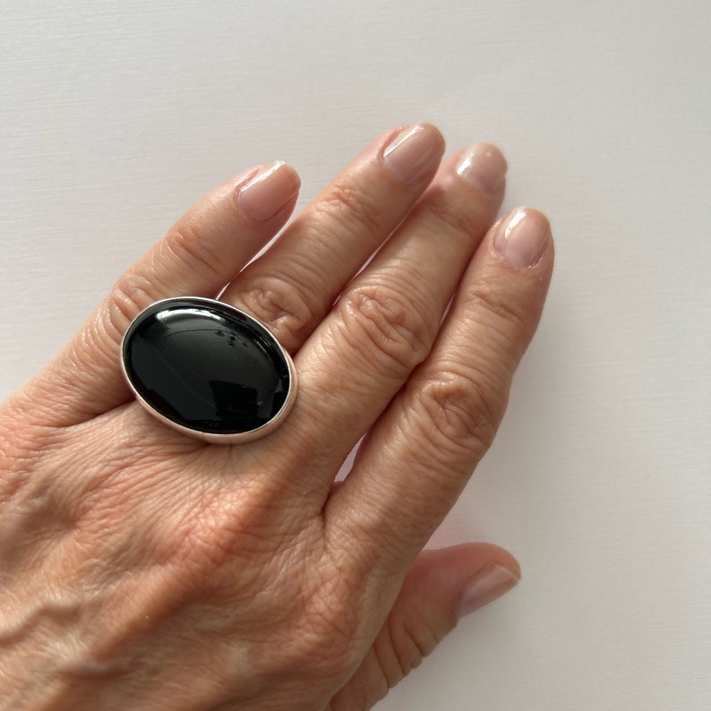 Large Onyx Sterling Silver Ring, Natural Onyx Ring, Black Onyx Ring, Oval Onyx Ring, Onyx Ring, Gemstone Ring, Boho Ring image 10