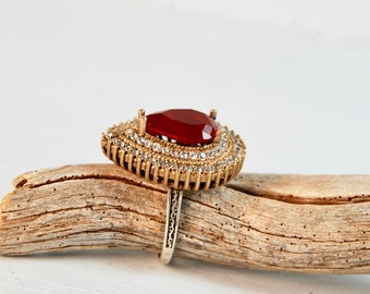 Bague en argent sterling avec rubis : style ottoman turc