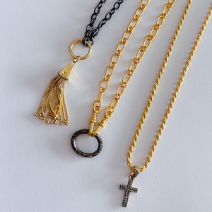 Pave Diamond Cross Pendant: Gold Rope Chain Necklace