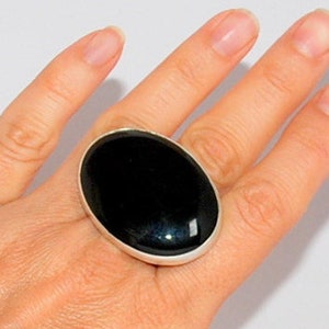 Large Onyx Sterling Silver Ring, Natural Onyx Ring, Black Onyx Ring, Oval Onyx Ring, Onyx Ring, Gemstone Ring, Boho Ring M size horizantal