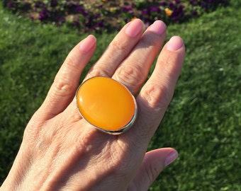 Yellow Agate Gemstone Ring, 925  Sterling Silver Ring, Unisex Ring, Friends Gift