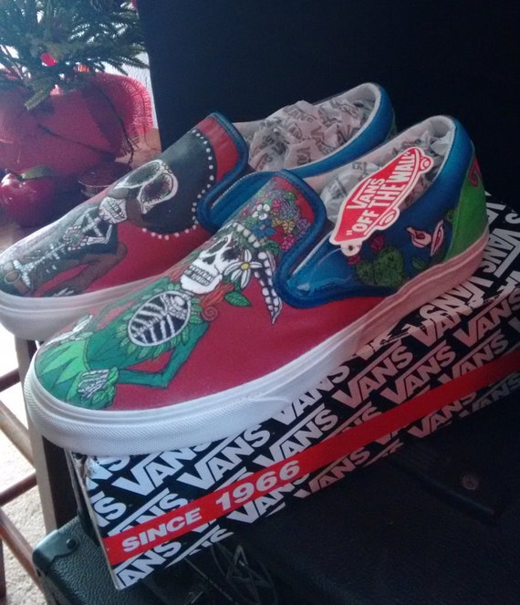 Hand Painted Dia De Los Muertos Vans Etsy