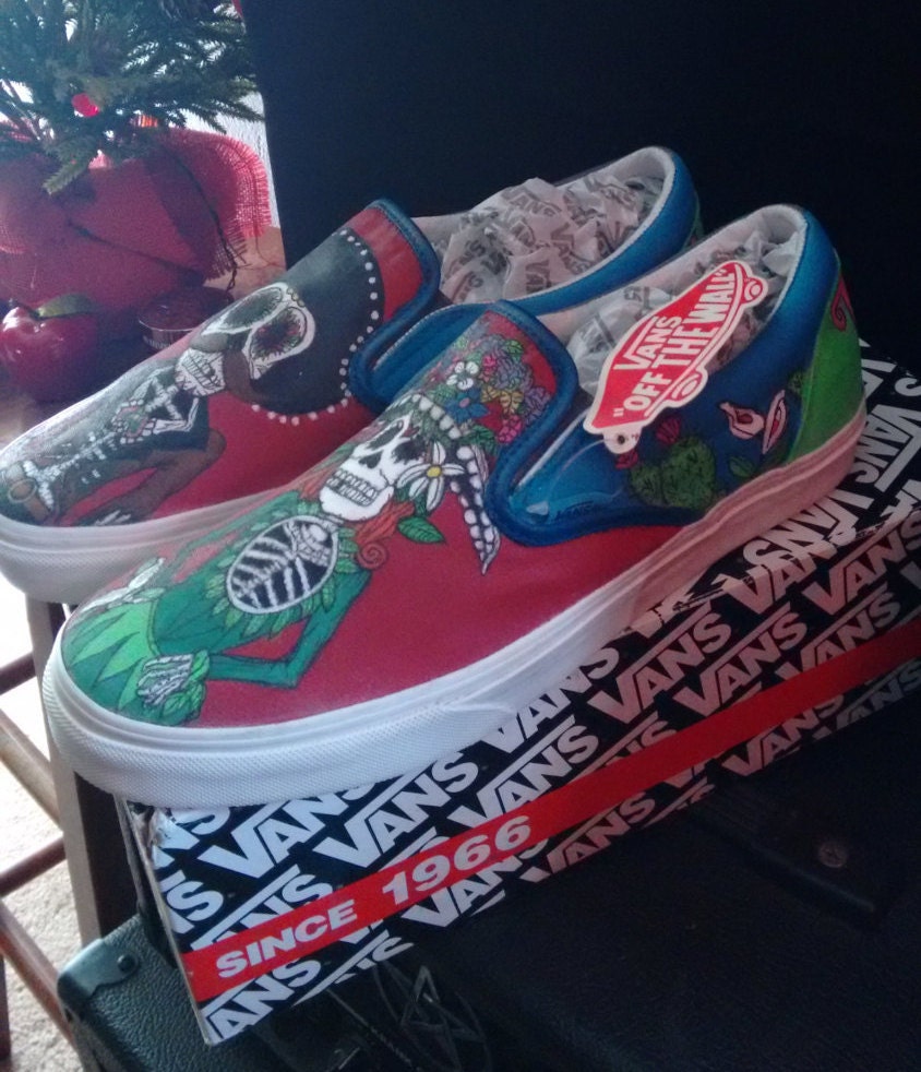 Day Of The Dead Custom Hand Painted Vans Authentic Shoes