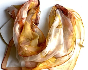 Hand Painted Chiffon Silk Scarf: Yellow Chrysanthemum Floral