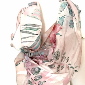 Handpainted Pink Silk Scarf – Floral Silk Wrap – 100% Silk Scarf 8x72 – Elegant Gift for Women – Luxury Silk Shawl – Handmade Silk Accessory