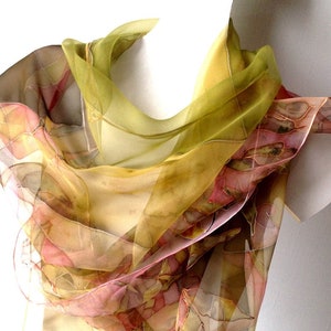 Mustard silk scarf Hand painted chiffon silk scarves Shawls outfit Mother in law gift image 1