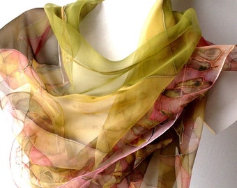 Mustard silk scarf Hand painted chiffon silk scarves Shawls outfit Mother in law gift