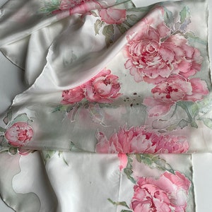 Dusty pink woman silk scarf peonies print scarf hand painted silk scarf hand hemmed silk scarf gift idea for women TO ORDER image 2