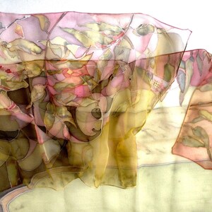 Mustard silk scarf Hand painted chiffon silk scarves Shawls outfit Mother in law gift image 2