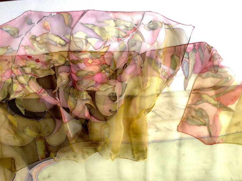 Mustard silk scarf Hand painted chiffon silk scarves Shawls outfit Mother in law gift image 2