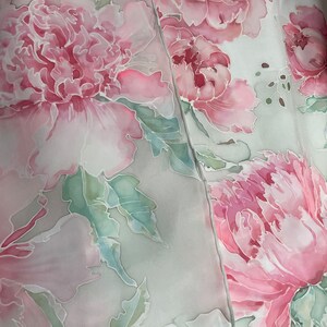 Dusty pink woman silk scarf peonies print scarf hand painted silk scarf hand hemmed silk scarf gift idea for women TO ORDER image 10