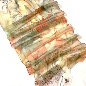 Silk scarf hand painted - woman silk scarves - Decorative leaves - yellow scarf - mossy scarf - floral silk scarf - Gift idea - TO ORDER image 8
