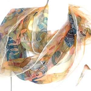 Hand Painted Silk Chiffon Scarf: Floral Art to Wear (18x72 inches)