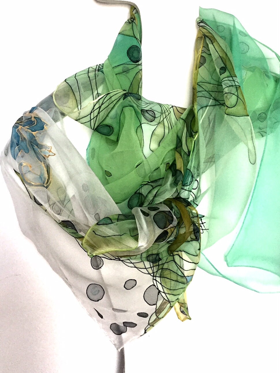 Hand Painted Silk Scarf Mossy Green With Slightly Black Dots - Etsy