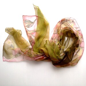 Mustard silk scarf Hand painted chiffon silk scarves Shawls outfit Mother in law gift image 5