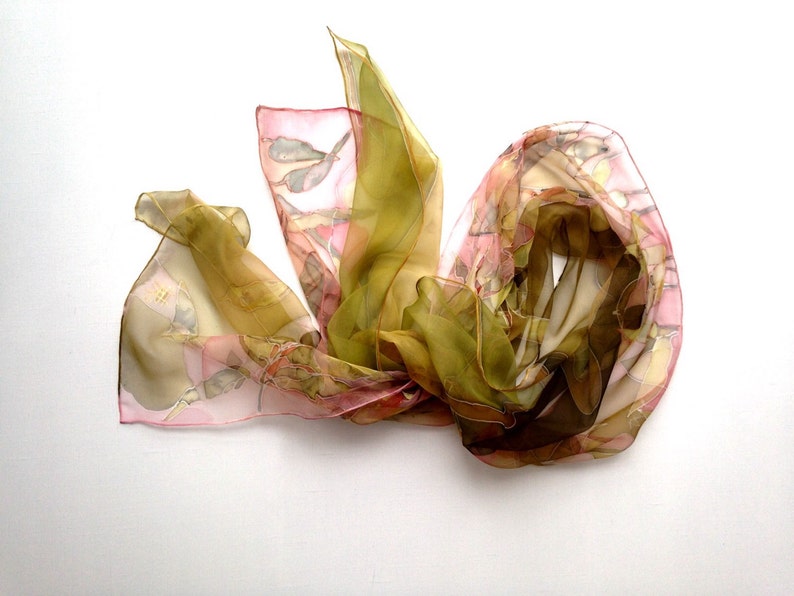 Mustard silk scarf Hand painted chiffon silk scarves Shawls outfit Mother in law gift image 5