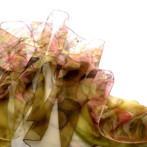 Mustard silk scarf Hand painted chiffon silk scarves Shawls outfit Mother in law gift image 3