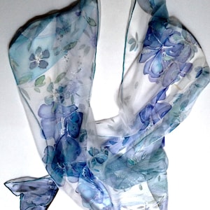 Silk scarf, hand painted, Wild Summer Flowers, blue silk scarf, scarves for women, silk dress Etsy, size 72x18, inches, gift idea. TO ORDER