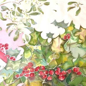 Silk scarf hand painted Holly berry, leaves Mistletoe plant Christmas symbol red and green silk scarf gift for Mom MADE TO ORDER image 8