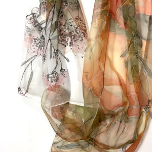 Silk scarf hand painted - woman silk scarves - Decorative leaves - yellow scarf - mossy scarf - floral silk scarf - Gift idea - TO ORDER image 5